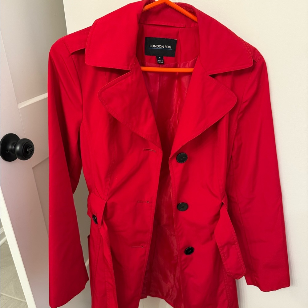 London Fog Bold Red Single-Breasted Trench Coat